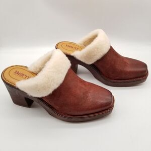 Born Women Hope Heeled Clogs Size 11 Red Distressed Leather Shearling Combo